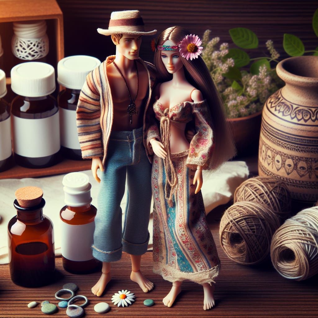 "Create a scene featuring Barbie-like figurines, depicting a...