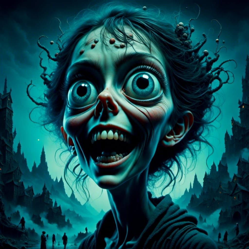 Cyan Subterranean Landscape in Beksinski Style