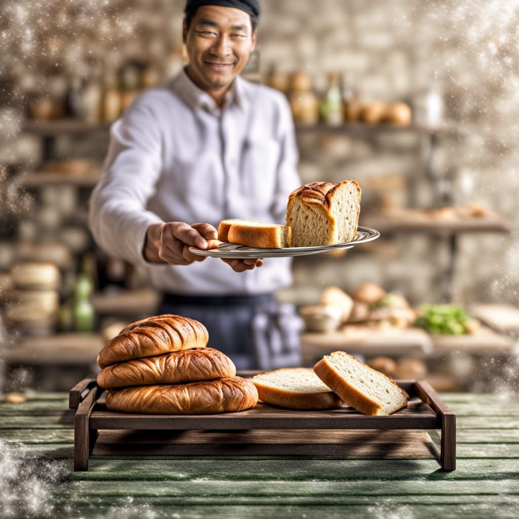 A man toasting some bread, HDR, beautifully shot, hyperrealistic, sharp focus, 64 megapixels, perfect composition, high contrast, cinematic,...
