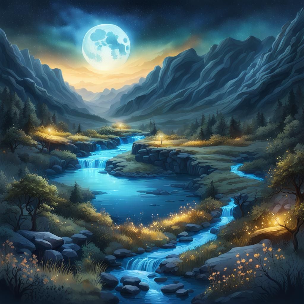 A breathtaking moonlight valley - AI Generated Artwork - NightCafe Creator