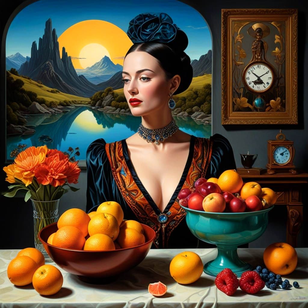 Elegant Lady in Vibrant Surrealistic Scene