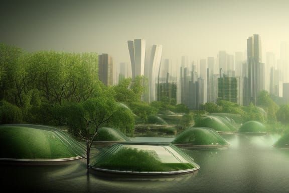 futuristic green landscape city