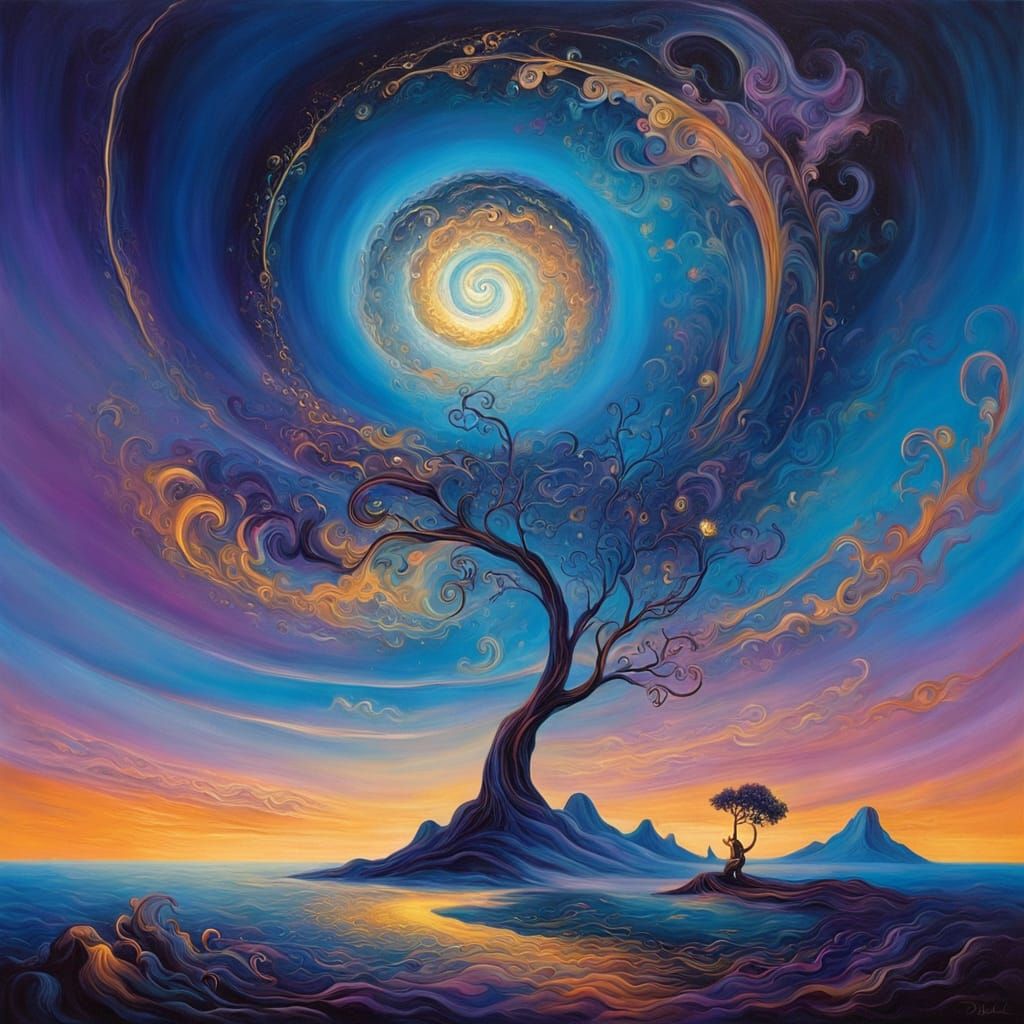 Surreal Oil Painting of a Glowing Flower in a Dreamlike Land...