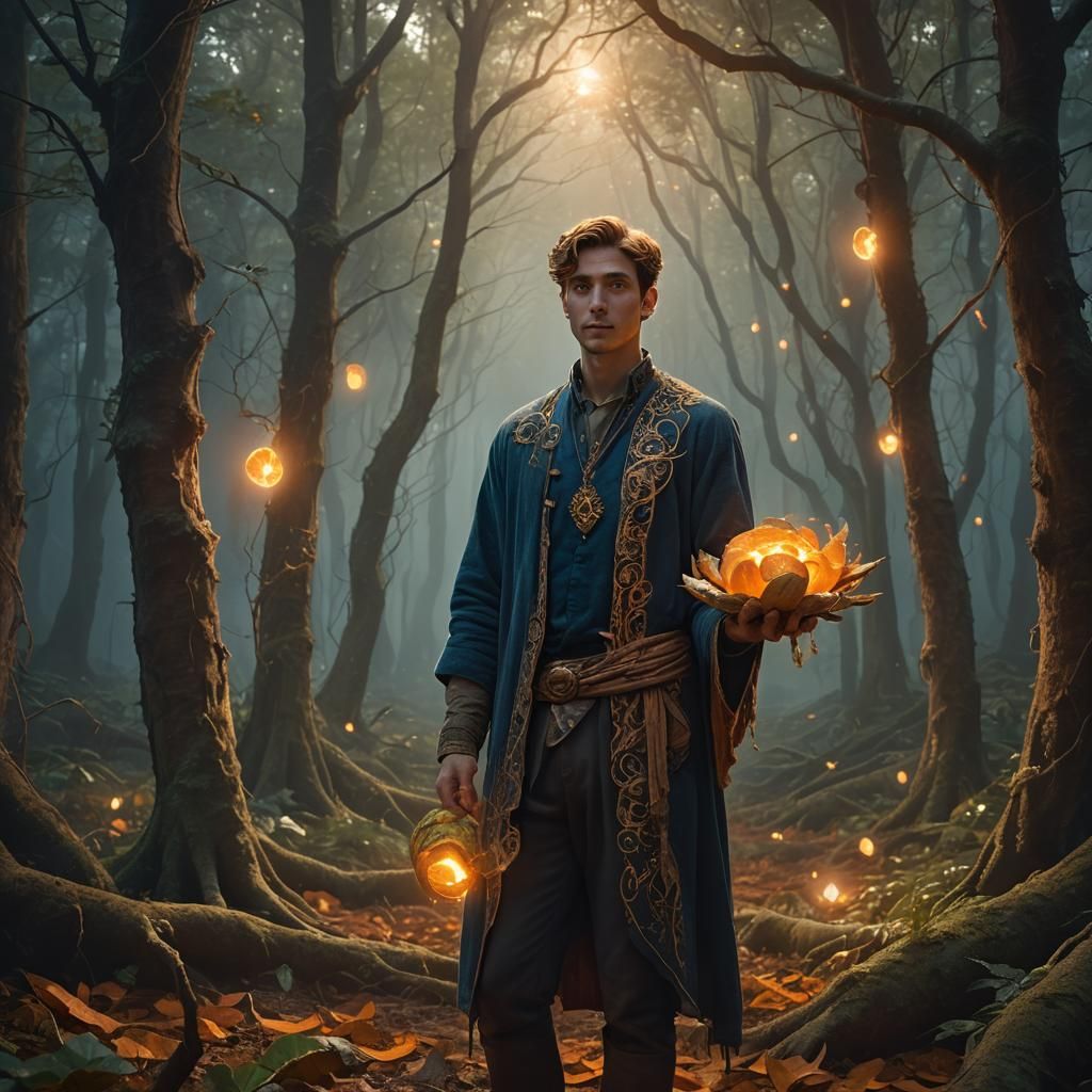 Mystical Forest: Man with Glowing Sweet Potato