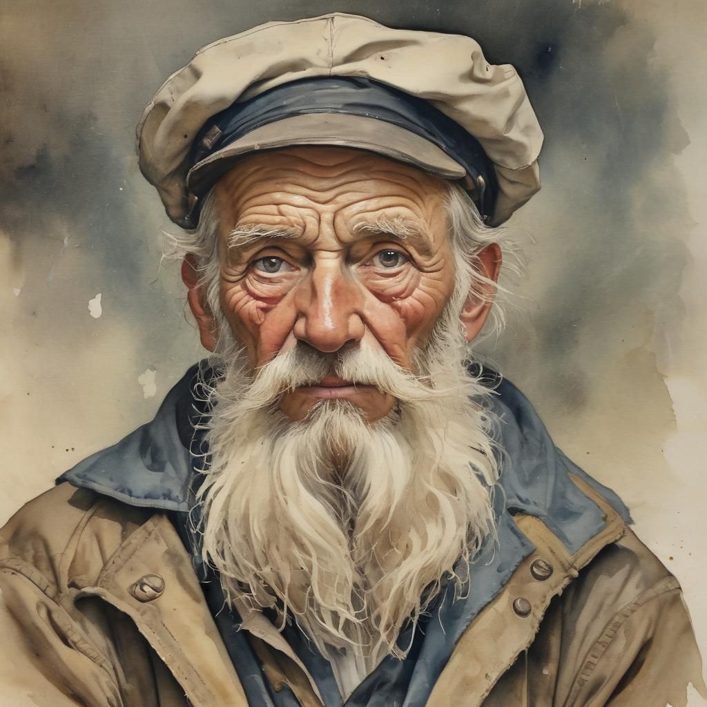 Watercolor. portrait of an old sailor