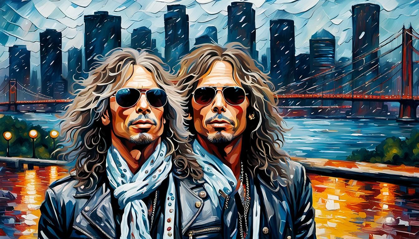 singer steven tyler, wearing aviator  jacket ,with permed ha...