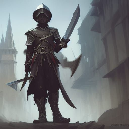 Evil town guard wielding a greatsword and wearing a bucket h...