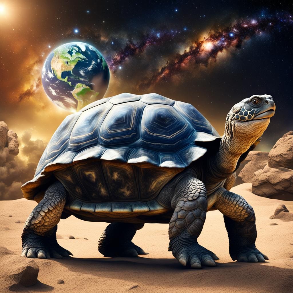 Giant tortoise with the Earth on its back. Outer space - AI Generated ...