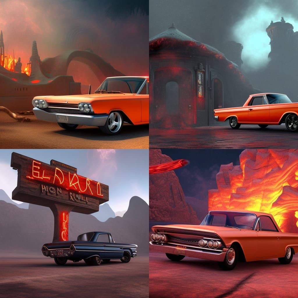 1961 El Camino in front of the Entrance To Hell