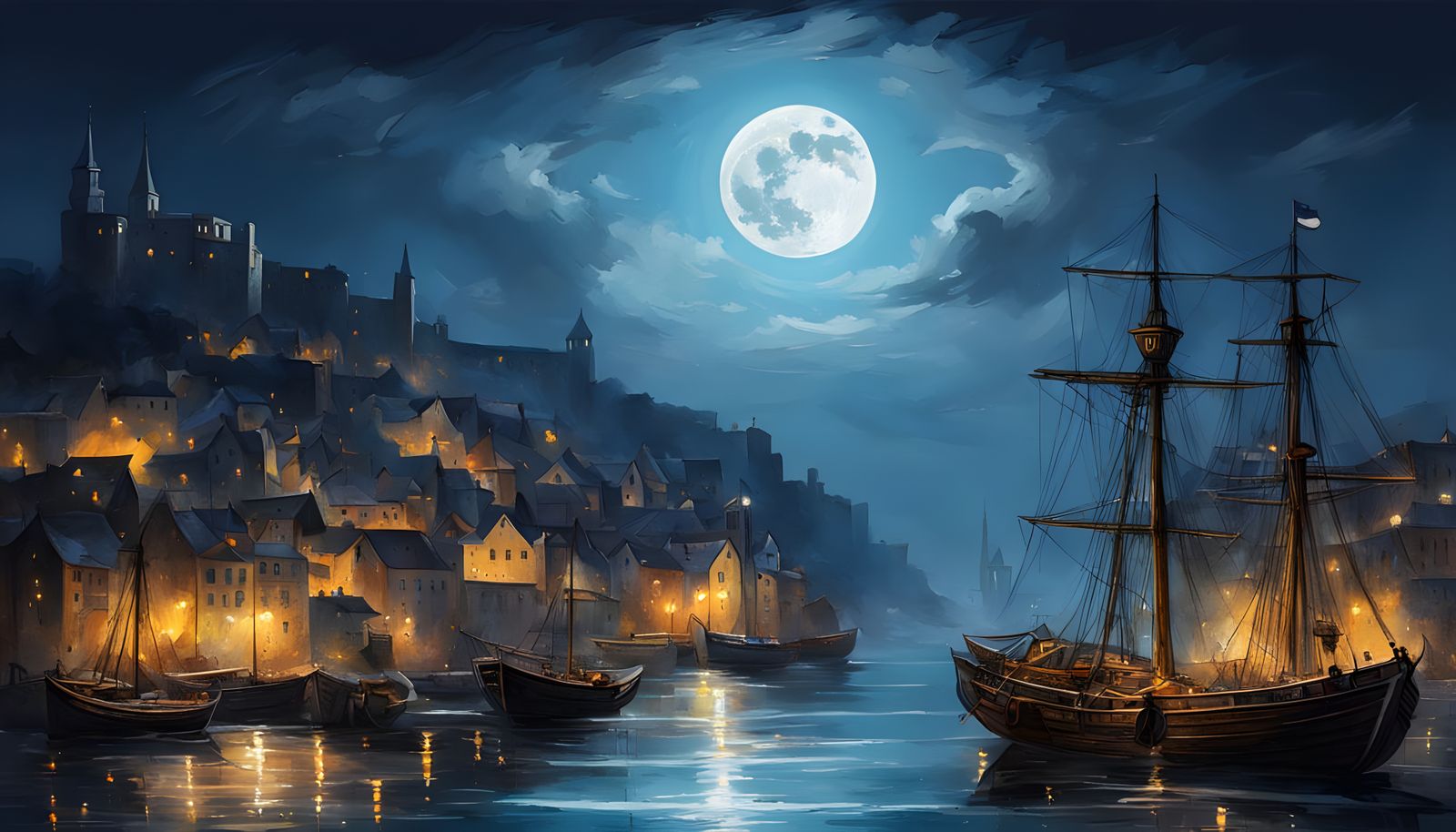 Moonlit Harbour Town  by @nafri