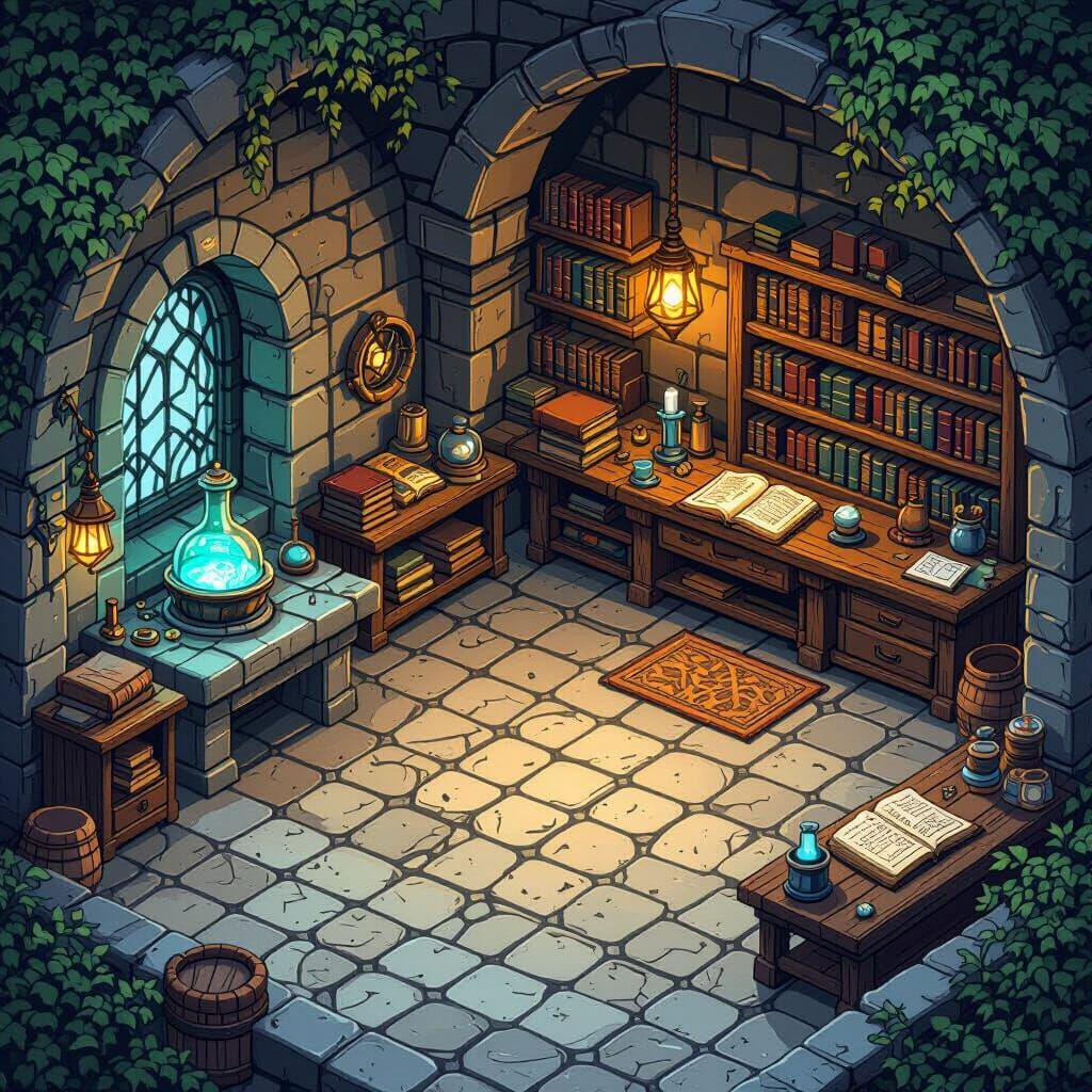 a alchemy labor TILESET with 48 by 48 several tiles with ground and wall tiles like in rpg maker mv tilesets