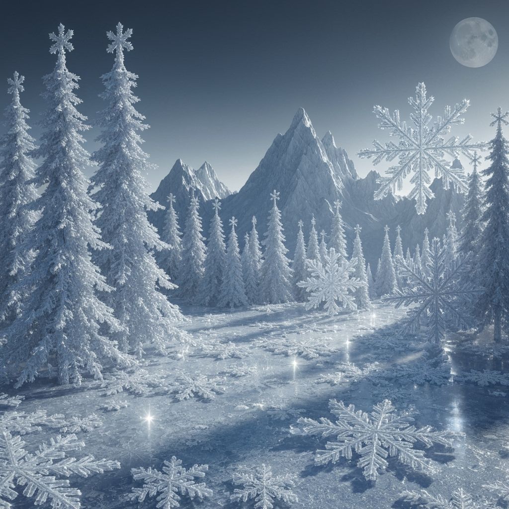 winter landscape where trees and mountains are physically constructed from snowflakes. Towering pine ...  by @GoingJade