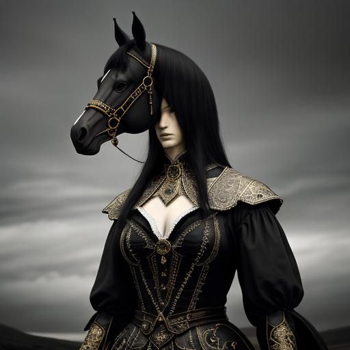 "a woman with a horse head"