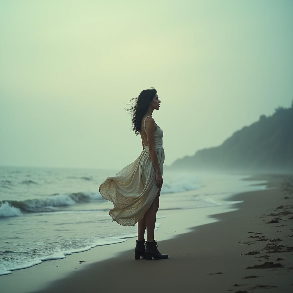 A woman portrait standing on a beach , 4k resolutions 