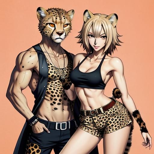 Cheetah furry girl, with hot pants and tank top, by artist "anime", Anime Key Visual, Japanese Manga, Pixiv, Zerochan, Anime art, Fantia