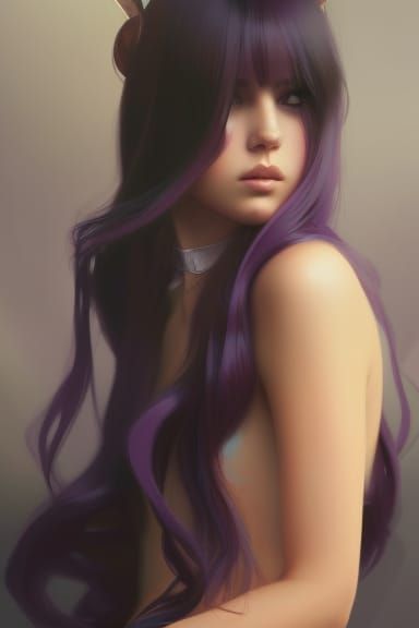 Bunnie girl brown eyes lavender long hair head and shoulders...