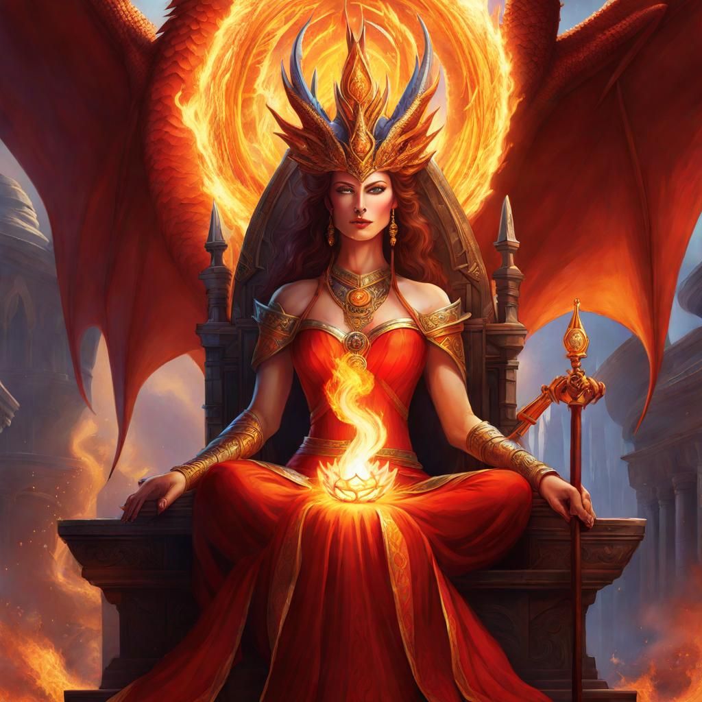 Dragon queen sitting on her throne