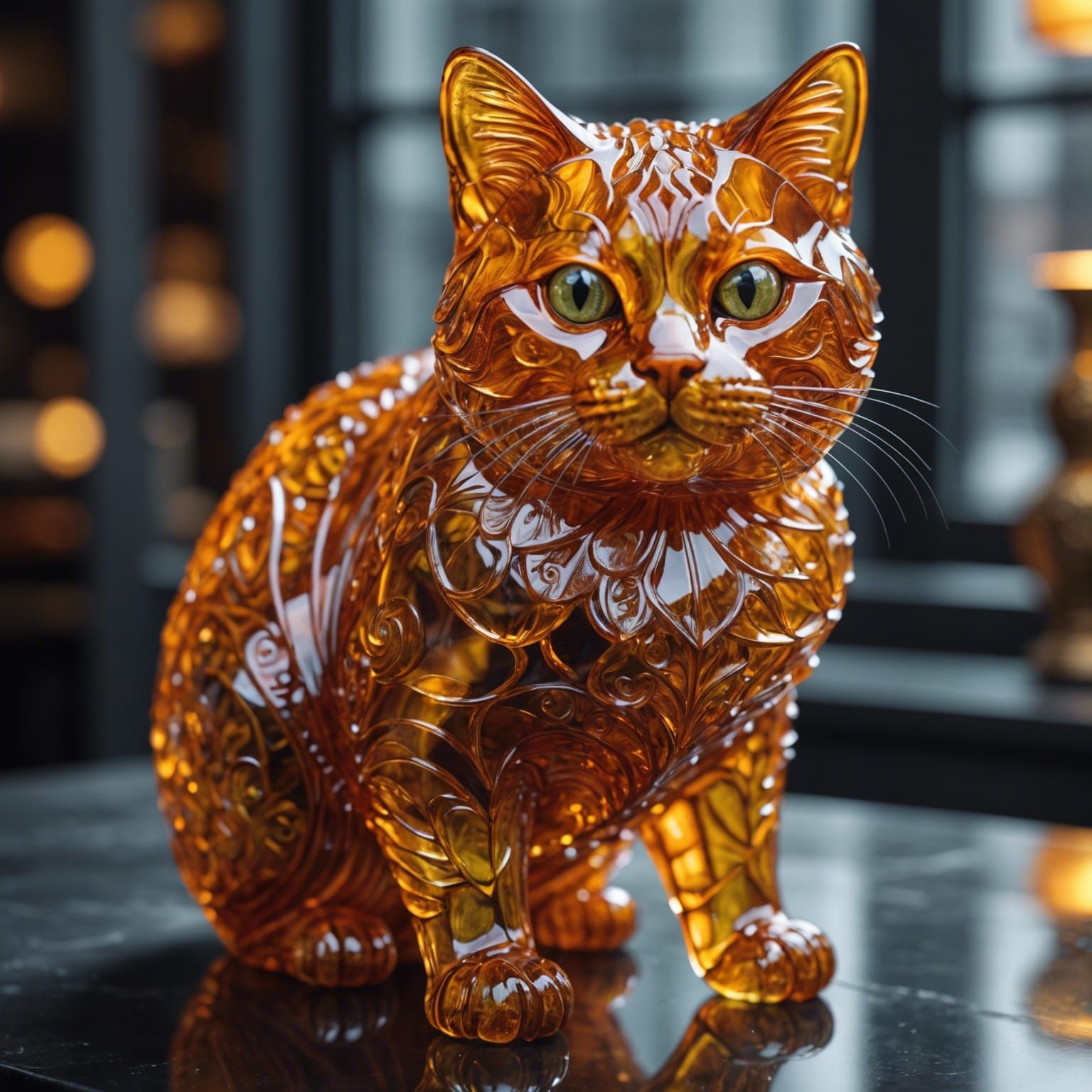 Ginger cat glass sculpture 3
