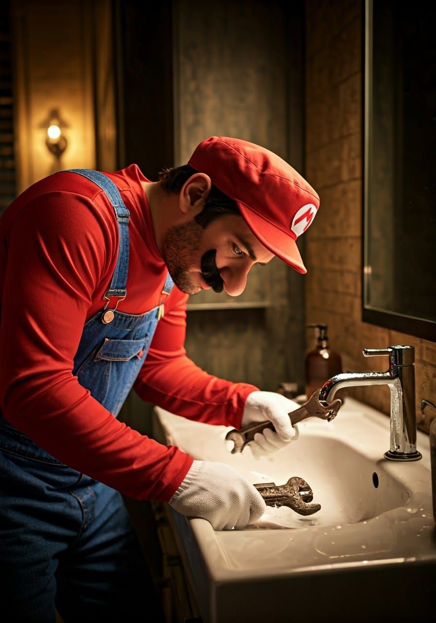 It’s-a me, Mario, repairing your sink.  by @Jason