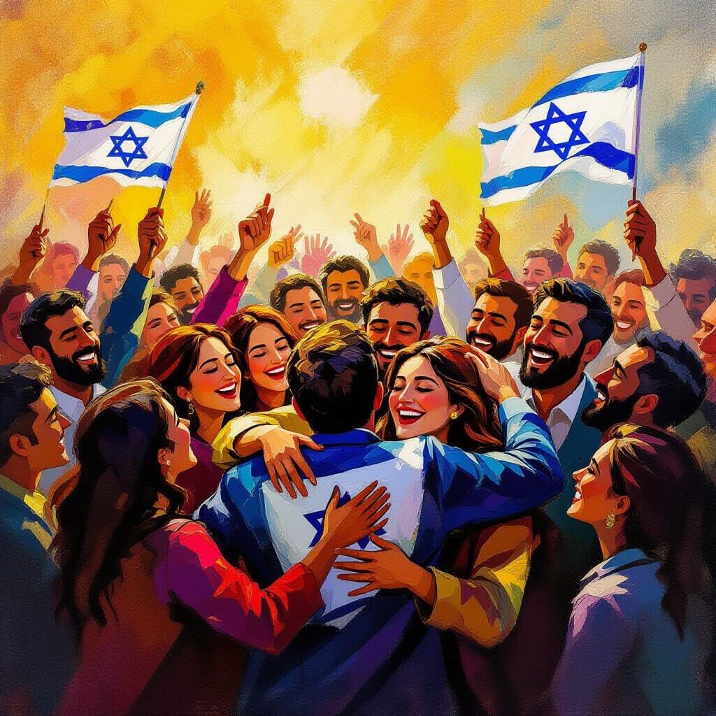 Freed Hostages Return to Israel in Vibrant Oil Painting