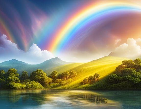 Pride colored rainbow over tropical island by Per.