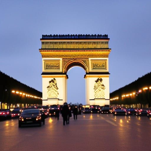 The Arc de Triomphe lit up at night