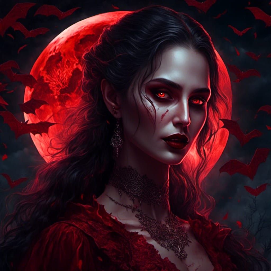 Vampire Lady Blood Moon - AI Generated Artwork - NightCafe Creator