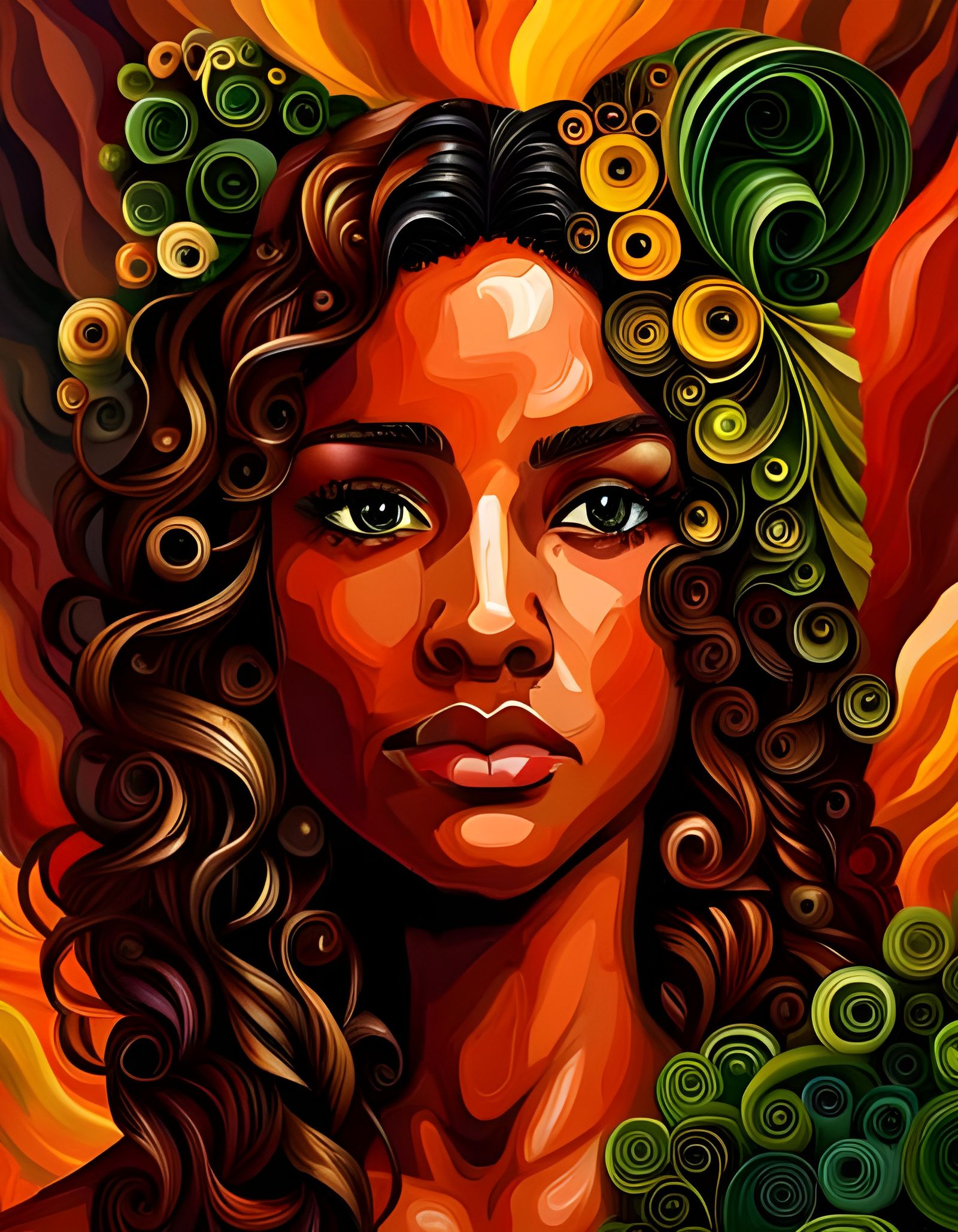 Portrait of a woman with paper quilling hair - AI Generated Artwork ...