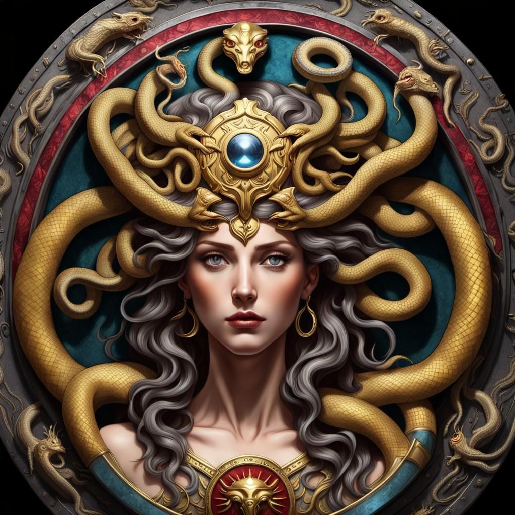 Shield of Athena with the head of Medusa.