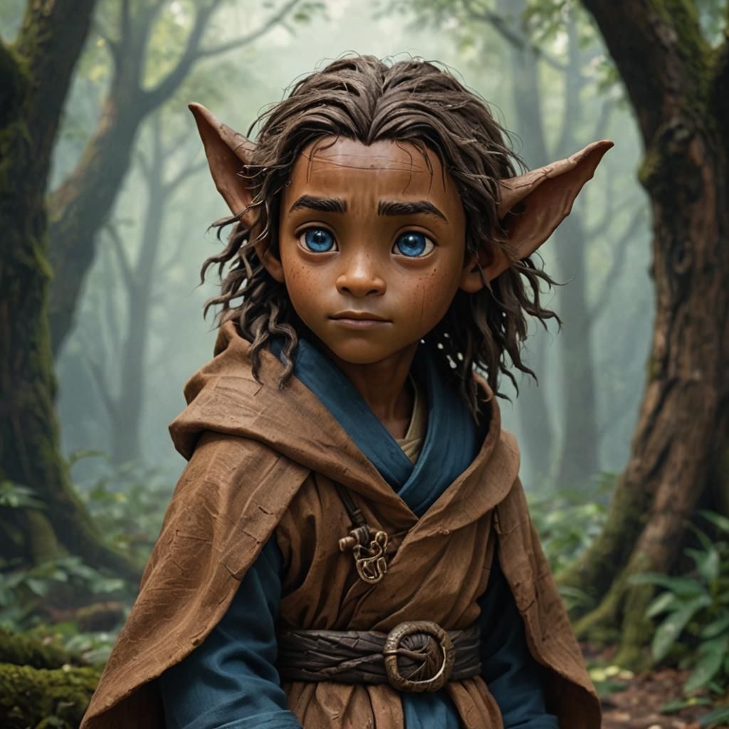 Wooden Tree Monk with Blue Eyes