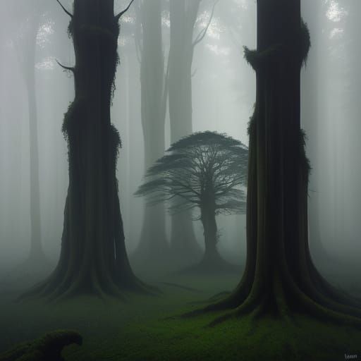 Surreal Mystic Forest in Beksiński's Style with Rothko's Moo...