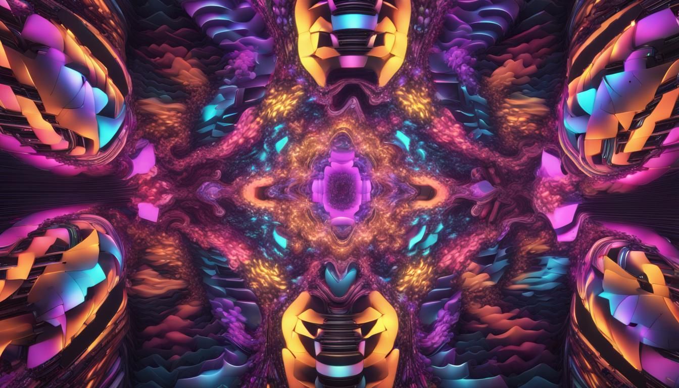 Psytrance Fractal neon studio Folding pattern within 4 dimen...