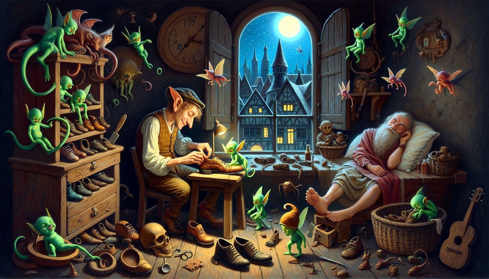 Elves Helping the Cobbler when He sleeps - Fairy Tales