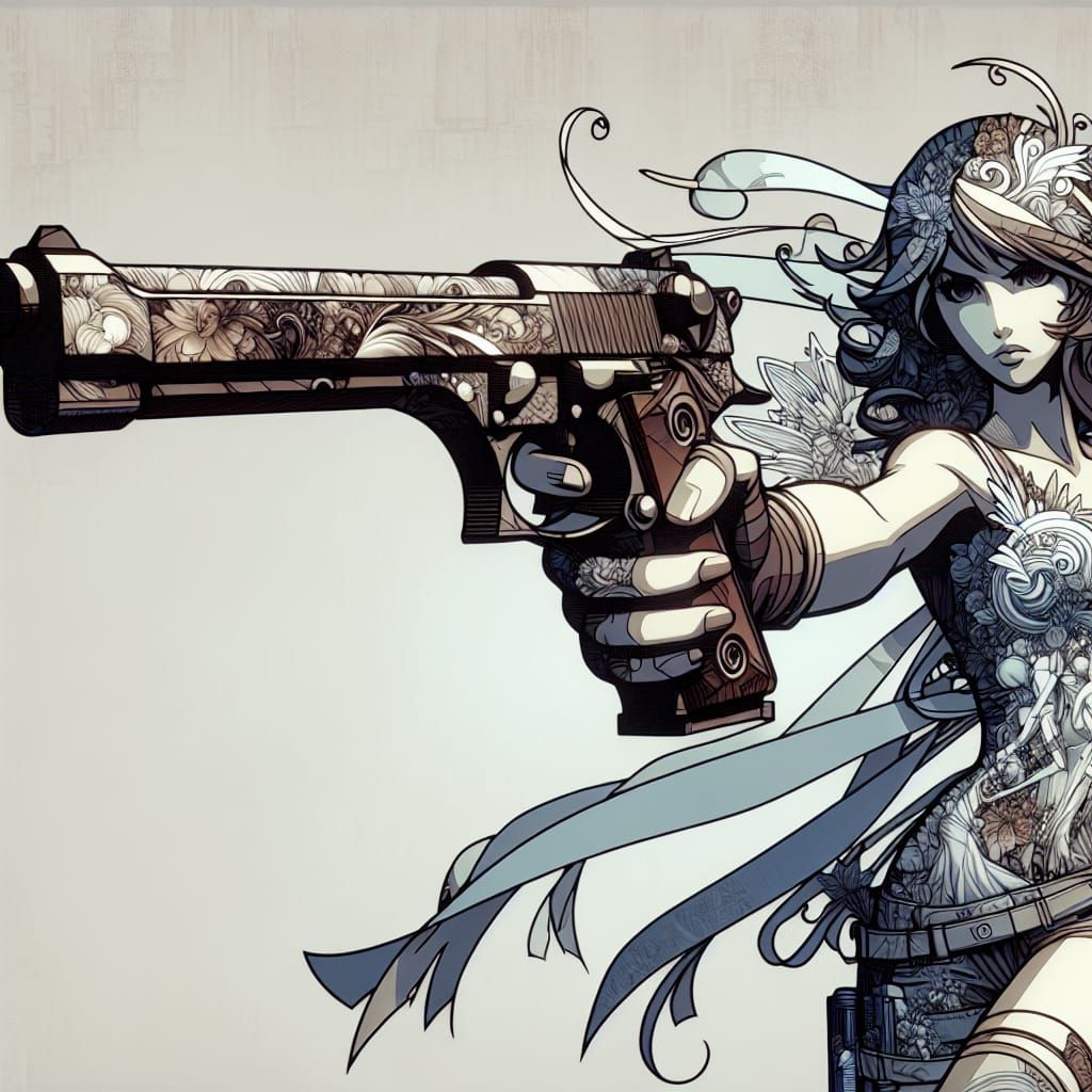 Animated Manga Character Concept with Firearm