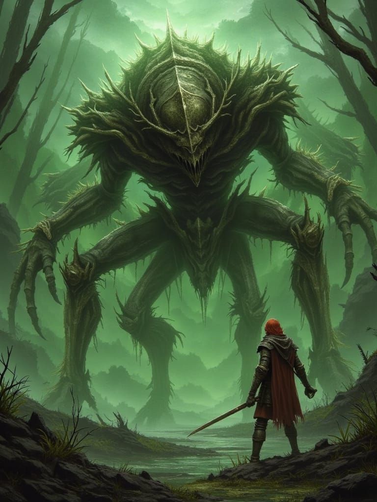 A massive insectoid knight rises from a swamp of black rot, chitin fused with ancient armor. Sickly green fog drifts around its mandibles as...