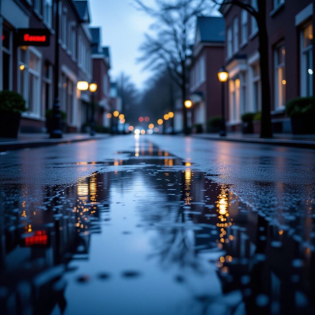 Ultra Realistic Street After Rain with Soft Evening Light