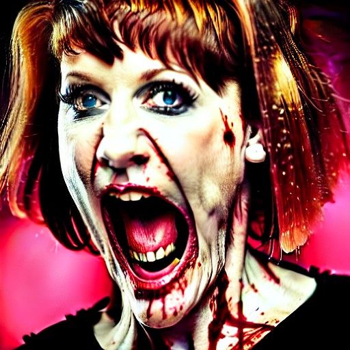 Intense Death metal blood gruesome Reba McIntyre growling vo...