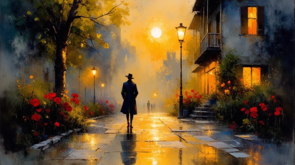 Walking in a moonlit cobblestone street  by @axelb