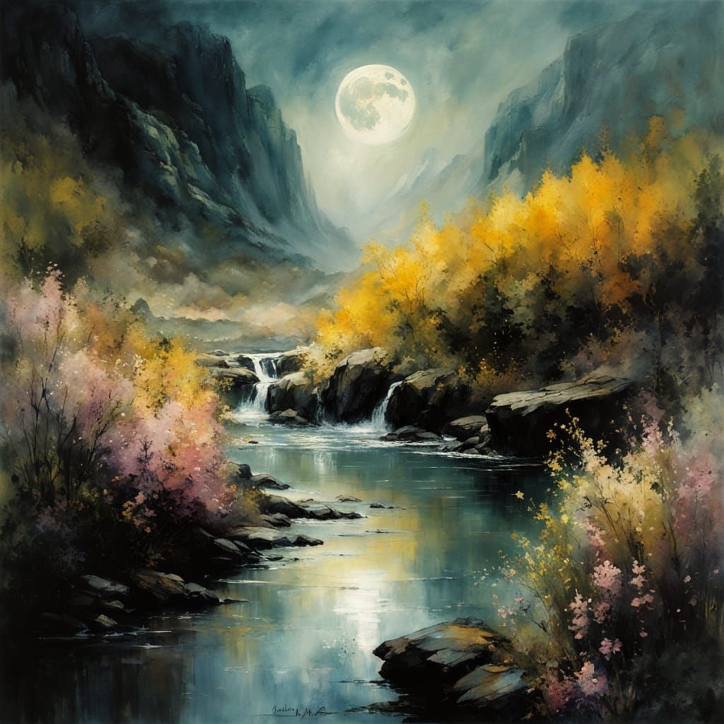 Romantic lush summer moonscape  by @Babel