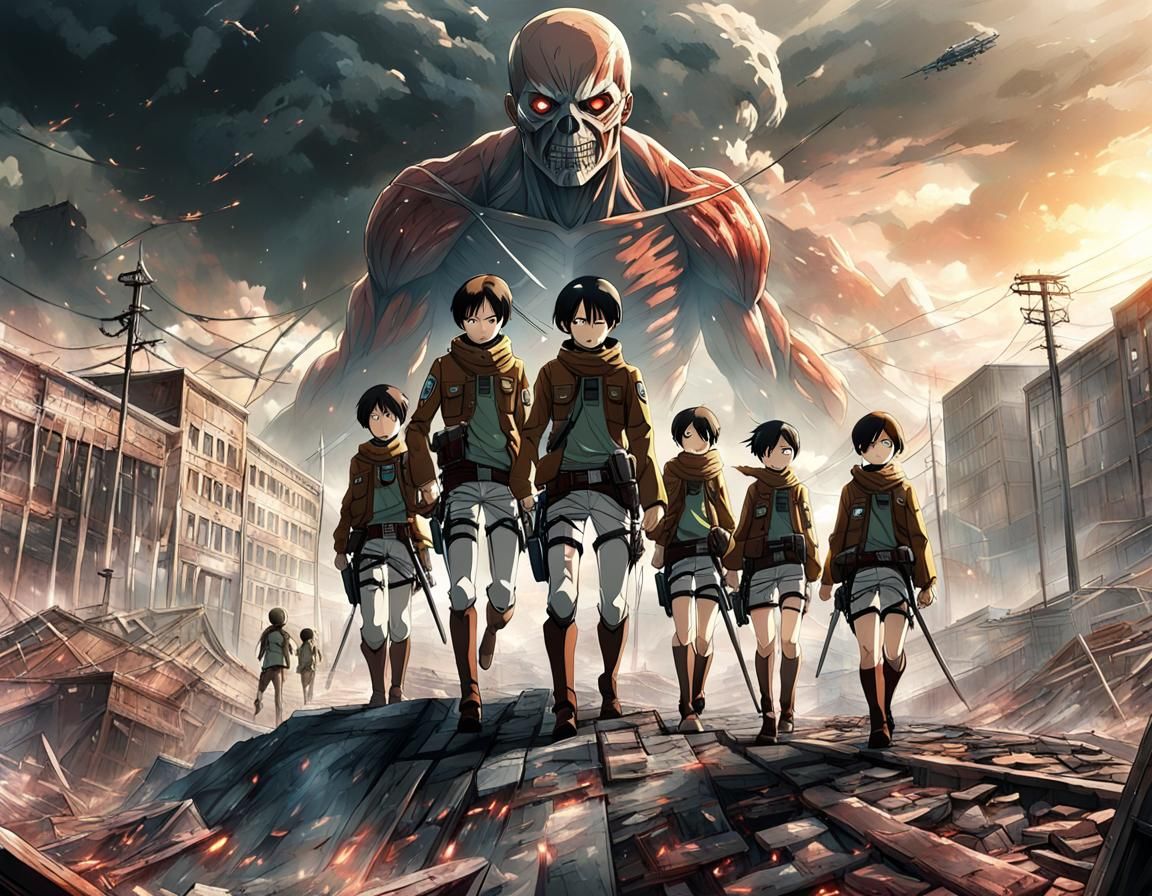 anime, poster, attack on titan, cinematic, HD resolution, hy...