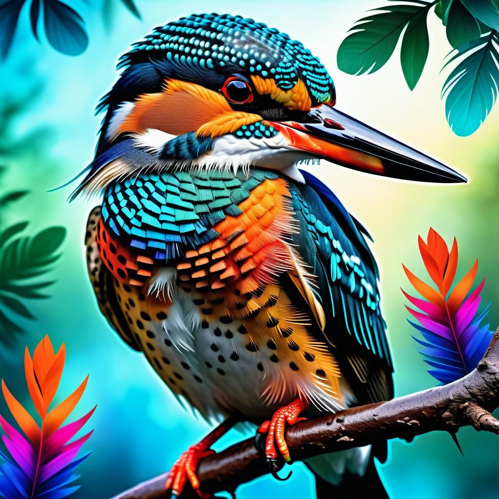 Hyper3d hyper realistic Sacred king fisher in nature habitat...