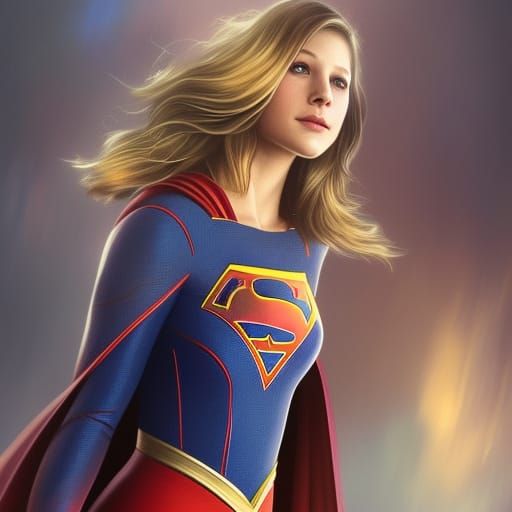 Melissa Benoist in Supergirl suit head and shoulders portrai...