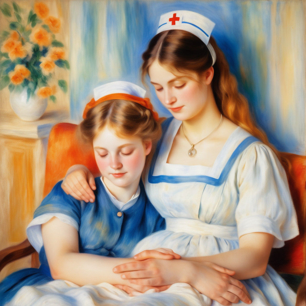 Soft Focal Impressionist Portrait of Juliet in a Nurse's Lap