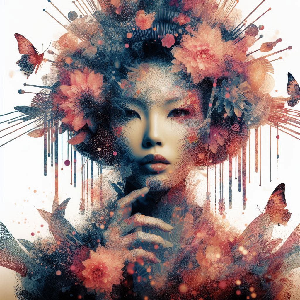 double exposure beautiful fantasy DALL-E 3 portrait landscape..