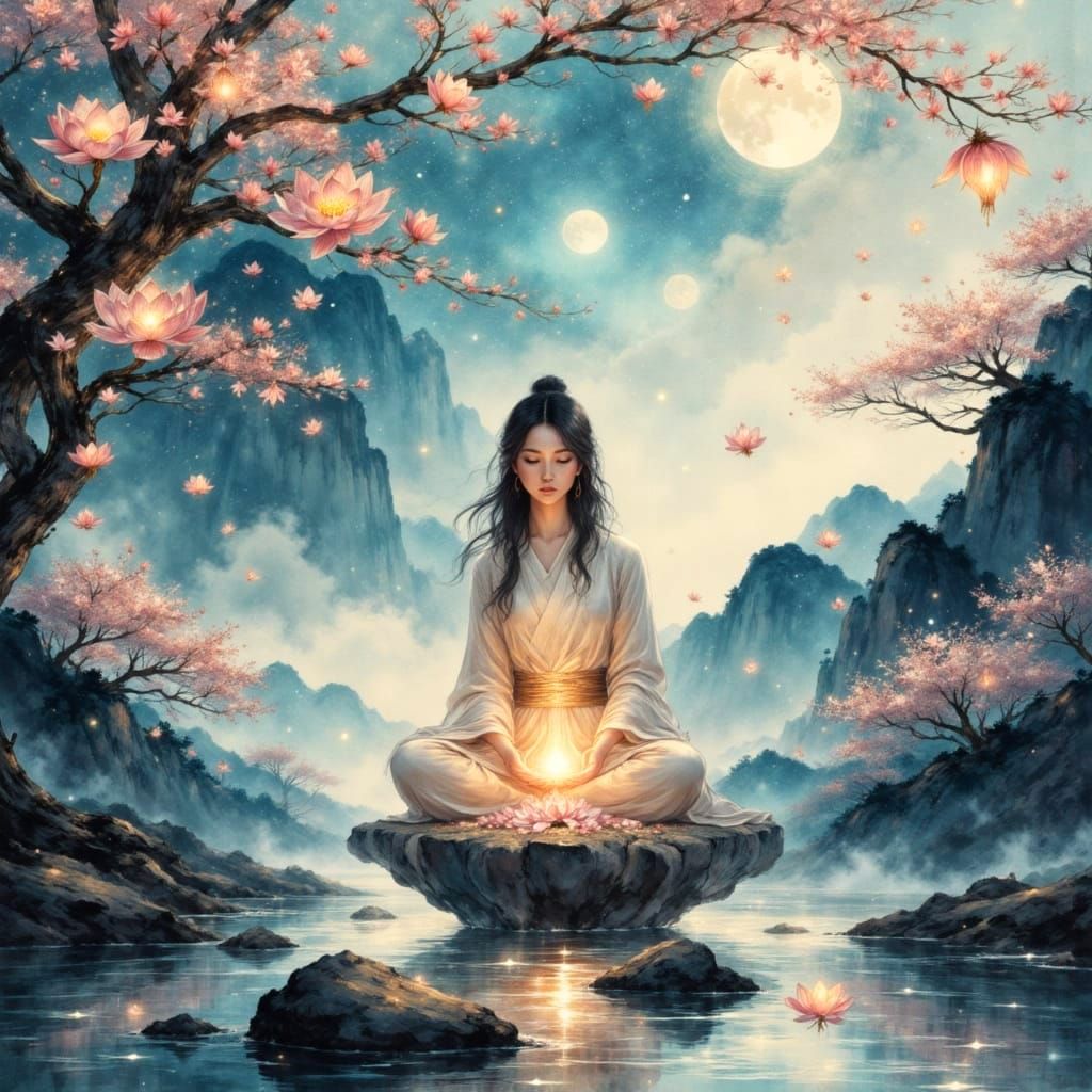 Ukiyo-e Meditating Jedi in Tranquil Bloom