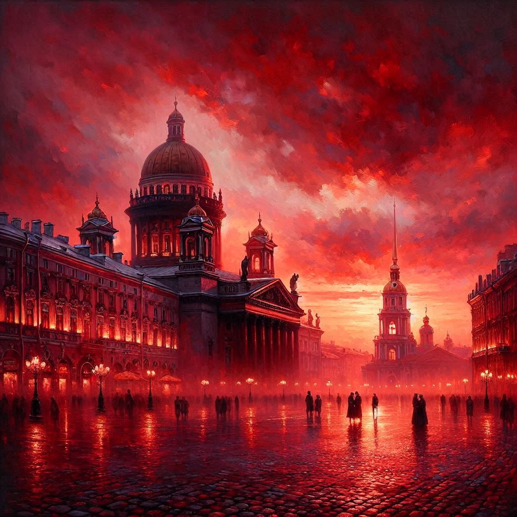 Crimson Dusk Over Saint Petersburg