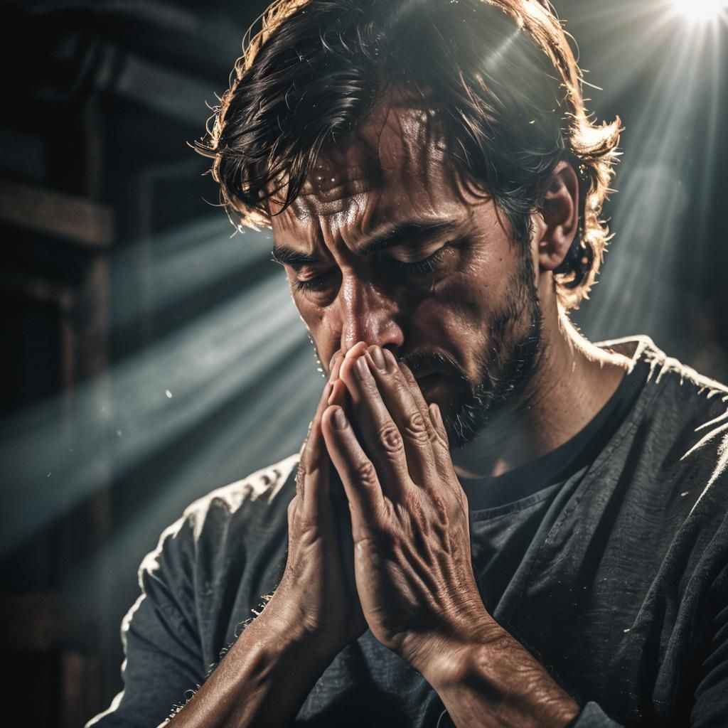High Contrast Portrait of a Praying Man