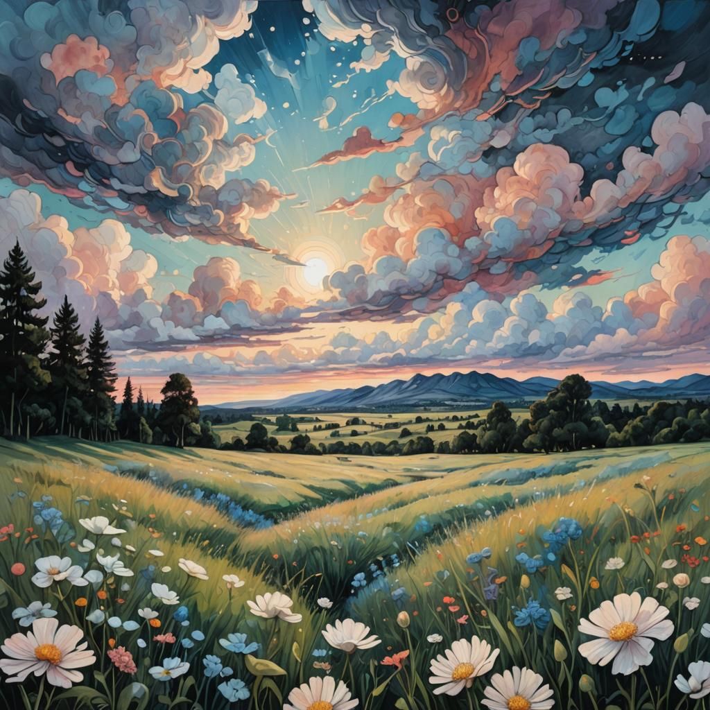 Meadow, magnificent clouds