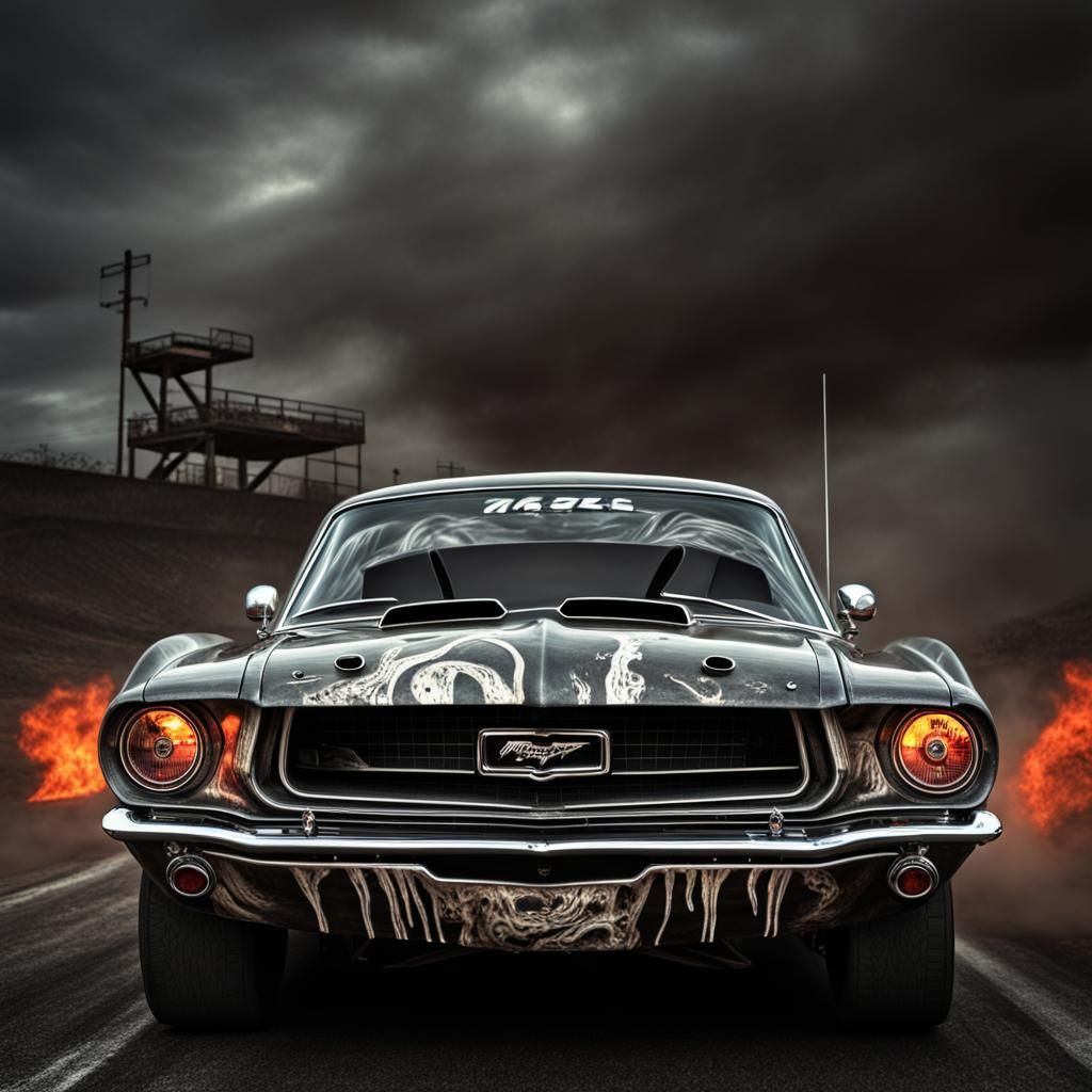 zombie Ford Mustang fastback 1967 racing in hell's freeway - AI ...