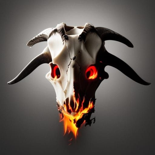 A goat skull bleeding a black ooze with fire coming out of t...